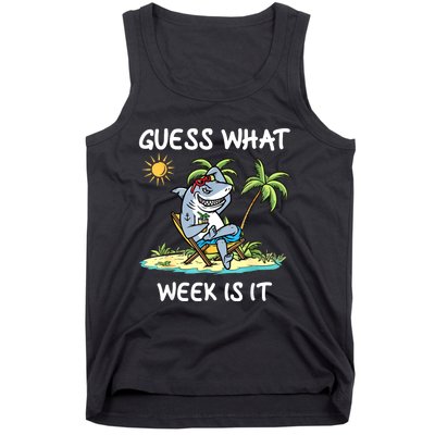 Funny Shark Party Beach Guess What Week Is It Lover Shark Tank Top