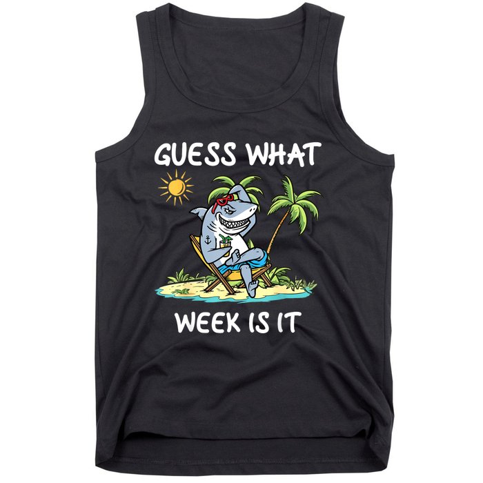 Funny Shark Party Beach Guess What Week Is It Lover Shark Tank Top