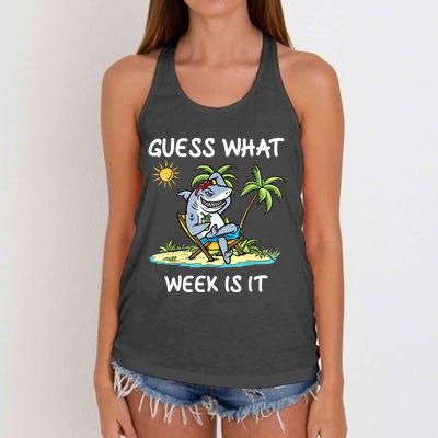 Funny Shark Party Beach Guess What Week Is It Lover Shark Women's Knotted Racerback Tank