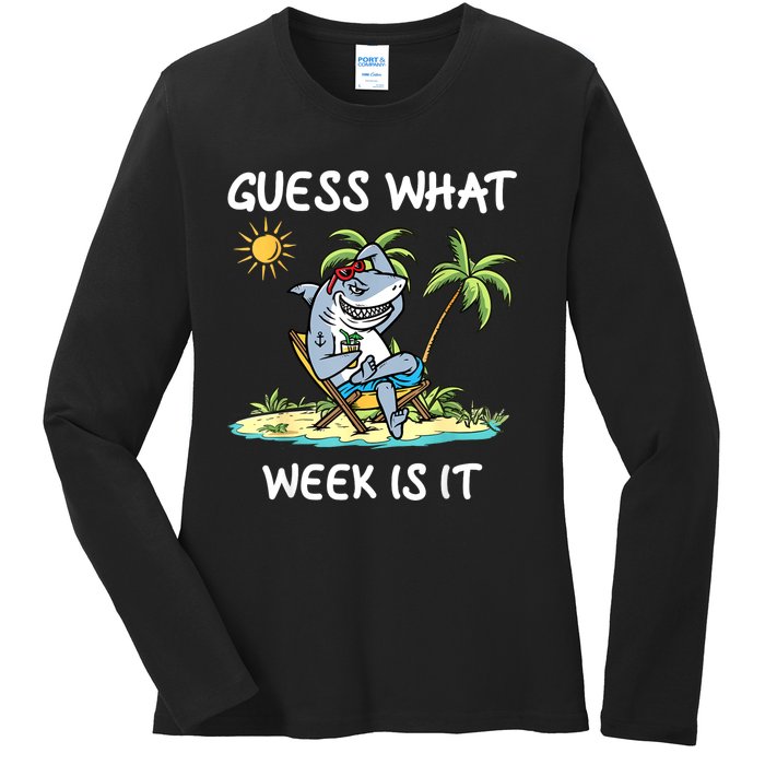 Funny Shark Party Beach Guess What Week Is It Lover Shark Ladies Long Sleeve Shirt