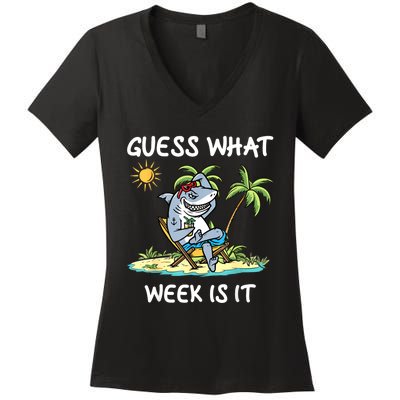 Funny Shark Party Beach Guess What Week Is It Lover Shark Women's V-Neck T-Shirt