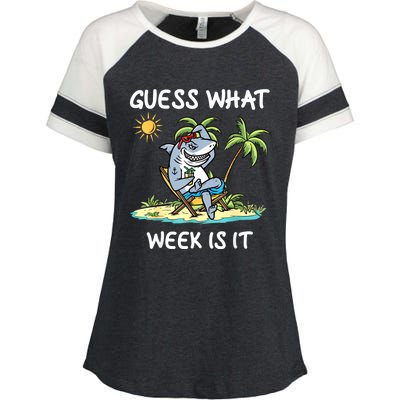 Funny Shark Party Beach Guess What Week Is It Lover Shark Enza Ladies Jersey Colorblock Tee