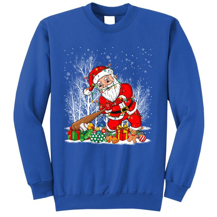 Funny Santa Playing Baseball Christmas Tree Lights Xmas Pjs Great Gift Sweatshirt