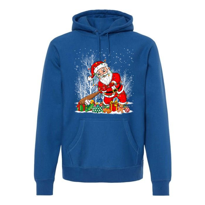 Funny Santa Playing Baseball Christmas Tree Lights Xmas Pjs Great Gift Premium Hoodie