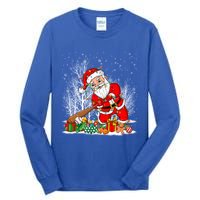 Funny Santa Playing Baseball Christmas Tree Lights Xmas Pjs Great Gift Tall Long Sleeve T-Shirt