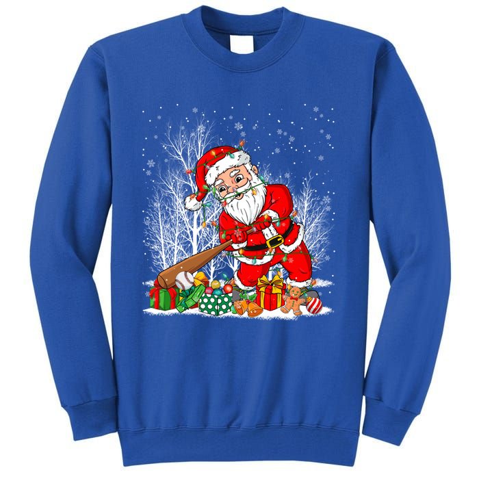 Funny Santa Playing Baseball Christmas Tree Lights Xmas Pjs Great Gift Tall Sweatshirt