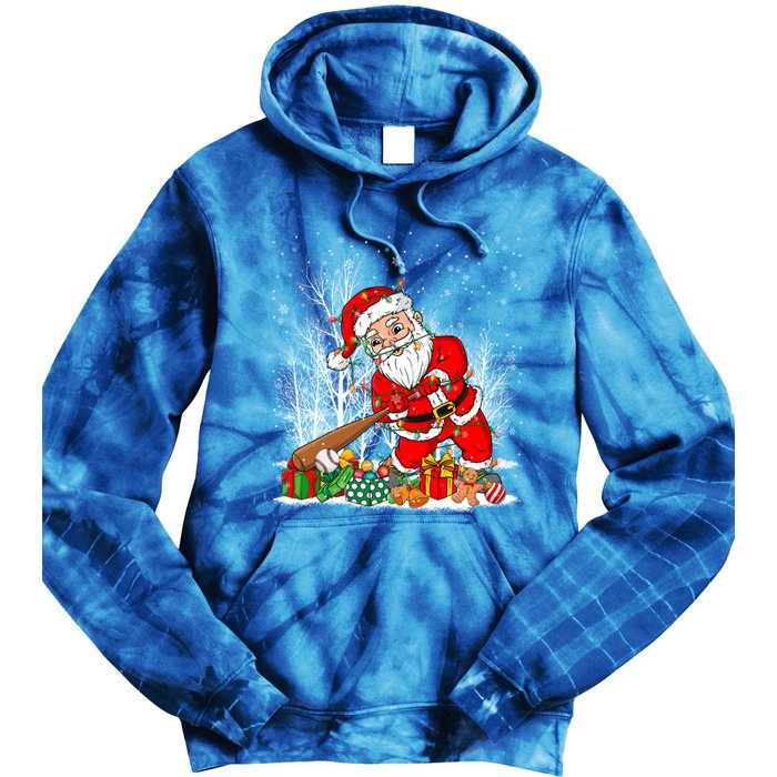 Funny Santa Playing Baseball Christmas Tree Lights Xmas Pjs Great Gift Tie Dye Hoodie