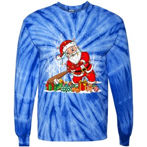 Funny Santa Playing Baseball Christmas Tree Lights Xmas Pjs Great Gift Tie-Dye Long Sleeve Shirt