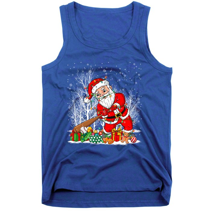 Funny Santa Playing Baseball Christmas Tree Lights Xmas Pjs Great Gift Tank Top