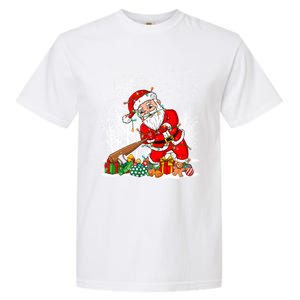 Funny Santa Playing Baseball Christmas Tree Lights Xmas Pjs Great Gift Garment-Dyed Heavyweight T-Shirt