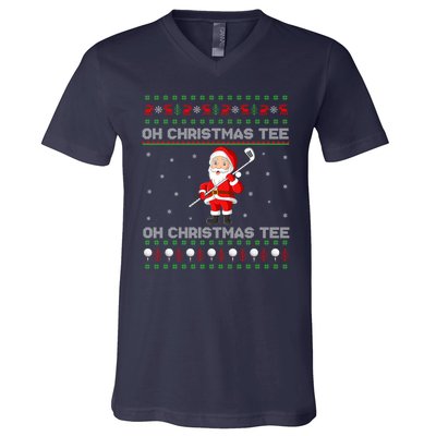 Funny Santa Playing Golf Sports Christmas V-Neck T-Shirt