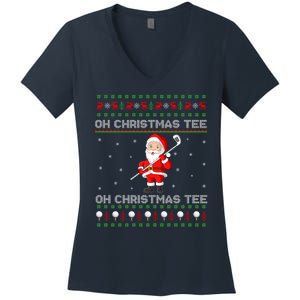 Funny Santa Playing Golf Sports Christmas Women's V-Neck T-Shirt