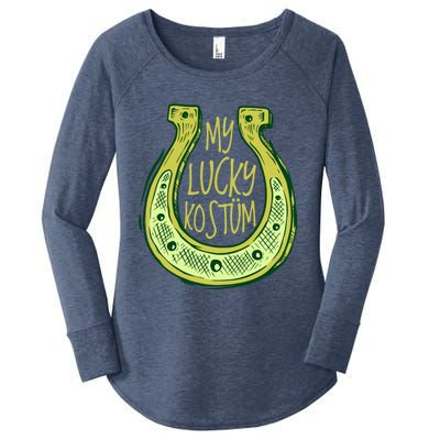 Funny Saint Patrick Day Costume Gift Horseshoe Lucky Design Cute Gift Women's Perfect Tri Tunic Long Sleeve Shirt