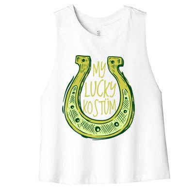 Funny Saint Patrick Day Costume Gift Horseshoe Lucky Design Cute Gift Women's Racerback Cropped Tank