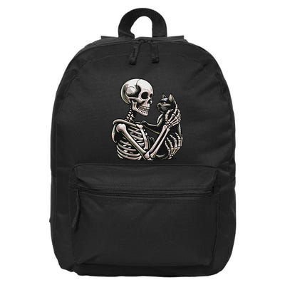 Funny Skeleton Playing With Cat Cute Design 16 in Basic Backpack