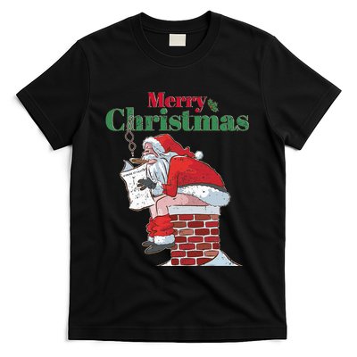 Funny Santa Pooping Down Chimney Xmas Christmas Gifts  T-Shirt