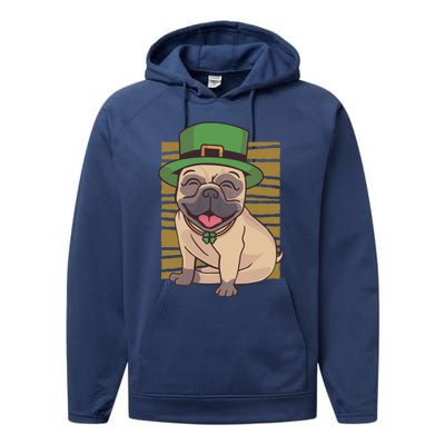 Funny St Patricks Day Pug Dog Lover Gift Performance Fleece Hoodie