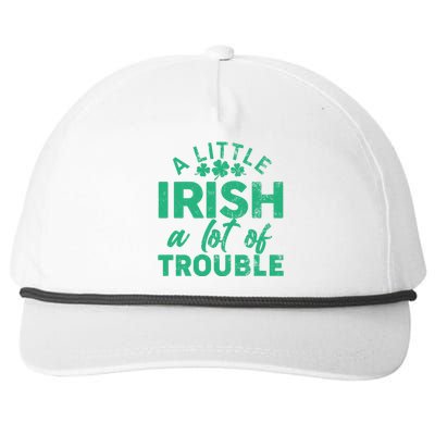 Funny St Patricks Day A Little Irish A Lot Of Trouble Snapback Five-Panel Rope Hat