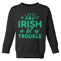 Funny St Patricks Day A Little Irish A Lot Of Trouble Toddler Sweatshirt