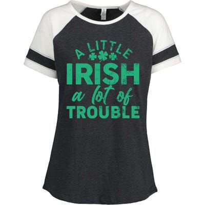 Funny St Patricks Day A Little Irish A Lot Of Trouble Enza Ladies Jersey Colorblock Tee