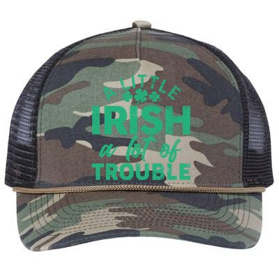 Funny St Patricks Day A Little Irish A Lot Of Trouble Retro Rope Trucker Hat Cap