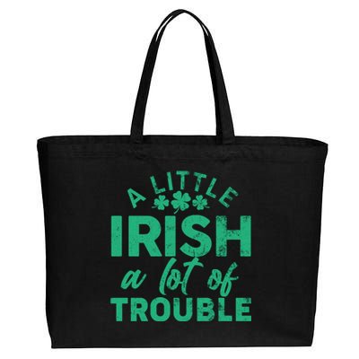 Funny St Patricks Day A Little Irish A Lot Of Trouble Cotton Canvas Jumbo Tote