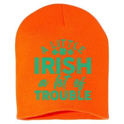 Funny St Patricks Day A Little Irish A Lot Of Trouble Short Acrylic Beanie