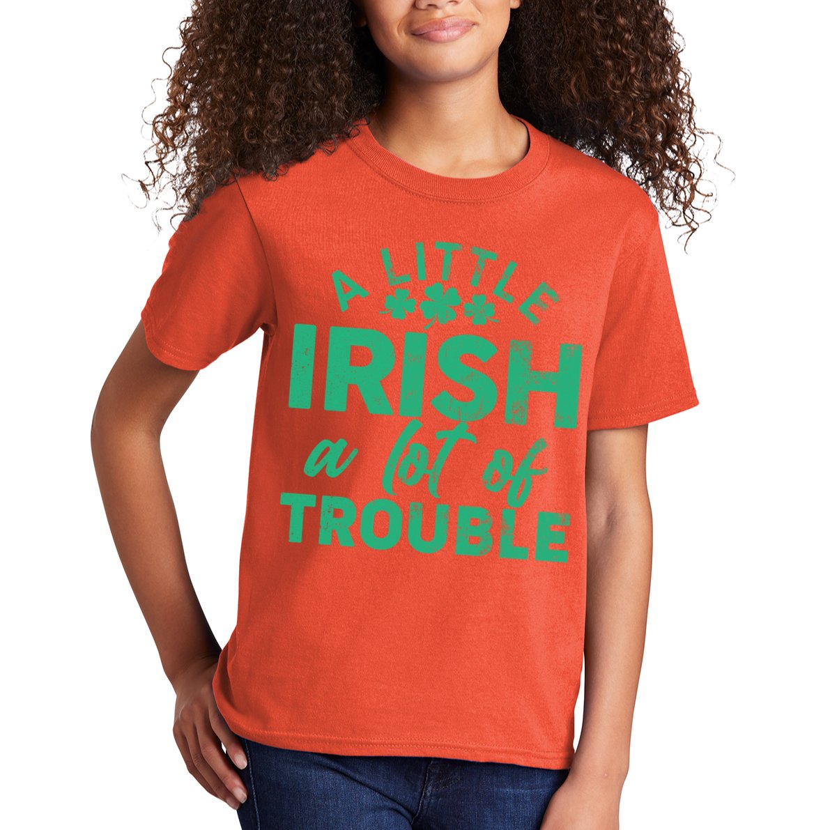 Funny St Patricks Day A Little Irish A Lot Of Trouble Kids T-Shirt