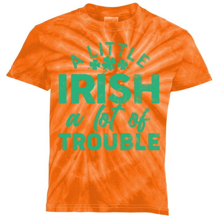 Funny St Patricks Day A Little Irish A Lot Of Trouble Kids Tie-Dye T-Shirt