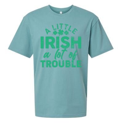 Funny St Patricks Day A Little Irish A Lot Of Trouble Sueded Cloud Jersey T-Shirt