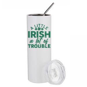 Funny St Patricks Day A Little Irish A Lot Of Trouble Stainless Steel Tumbler