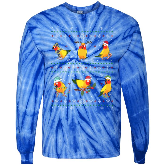 Funny Santa Parrot Decorations Sun Conure Ugly Christmas Cute Gift Tie-Dye Long Sleeve Shirt