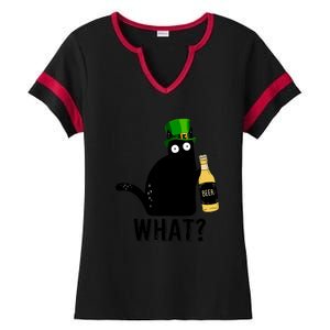 Funny St Patricks Day Black Cat Pattys Day Cat What Drinking Beer Gift Ladies Halftime Notch Neck Tee