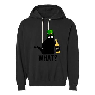 Funny St Patricks Day Black Cat Pattys Day Cat What Drinking Beer Gift Garment-Dyed Fleece Hoodie