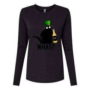 Funny St Patricks Day Black Cat Pattys Day Cat What Drinking Beer Gift Womens Cotton Relaxed Long Sleeve T-Shirt