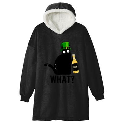 Funny St Patricks Day Black Cat Pattys Day Cat What Drinking Beer Gift Hooded Wearable Blanket