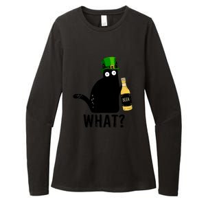 Funny St Patricks Day Black Cat Pattys Day Cat What Drinking Beer Gift Womens CVC Long Sleeve Shirt