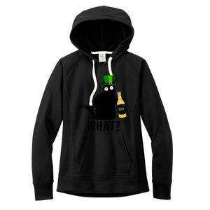 Funny St Patricks Day Black Cat Pattys Day Cat What Drinking Beer Gift Women's Fleece Hoodie