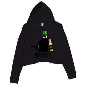 Funny St Patricks Day Black Cat Pattys Day Cat What Drinking Beer Gift Crop Fleece Hoodie