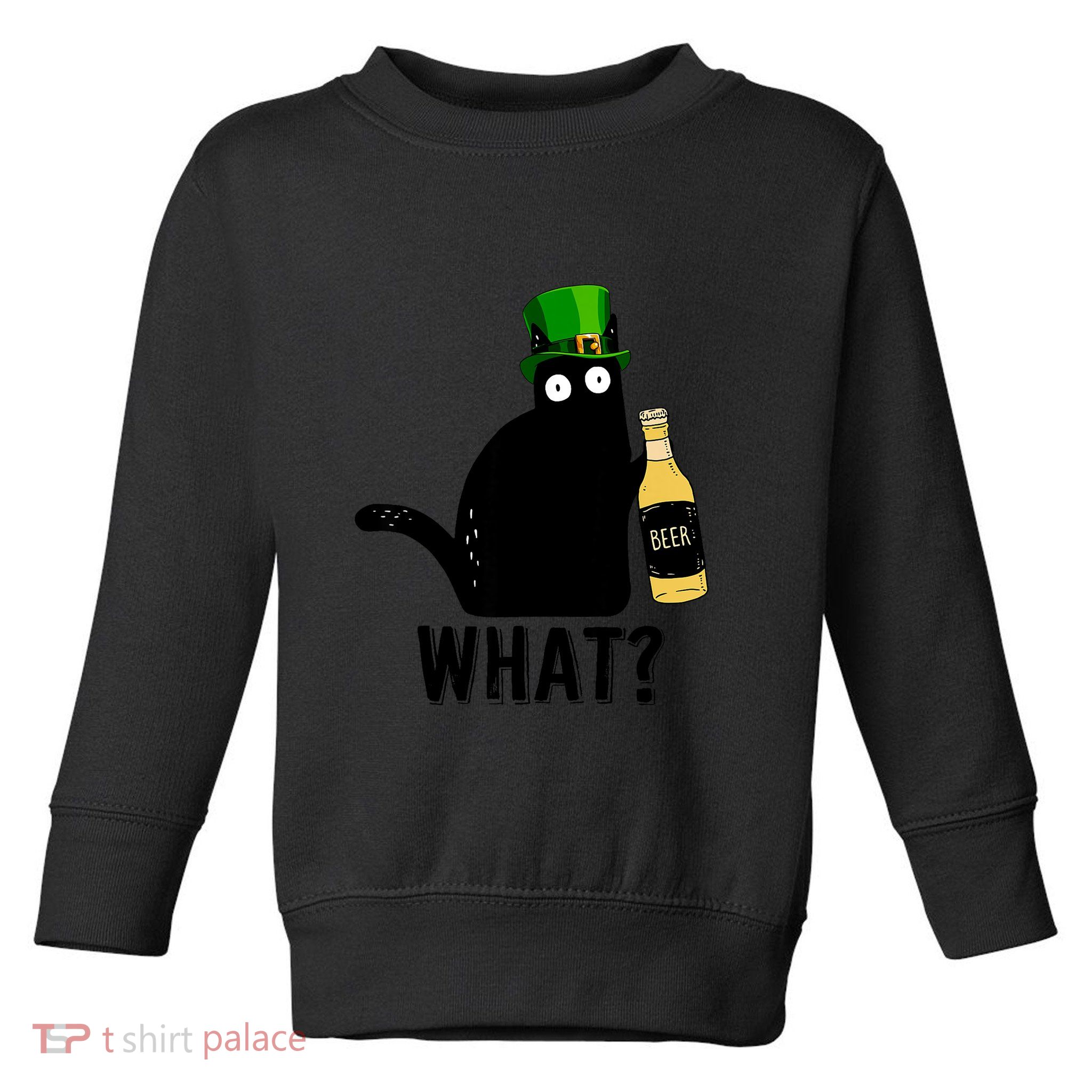 Funny St Patricks Day Black Cat Pattys Day Cat What Drinking Beer Gift Toddler Sweatshirt