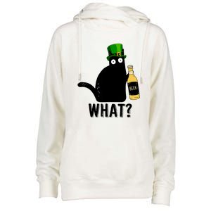 Funny St Patricks Day Black Cat Pattys Day Cat What Drinking Beer Gift Womens Funnel Neck Pullover Hood