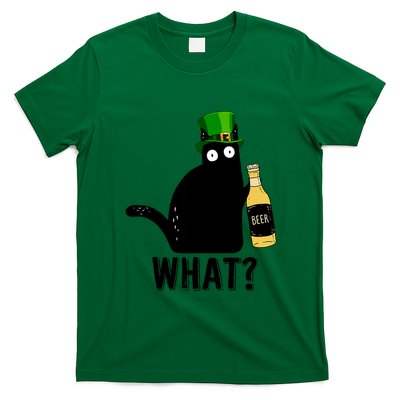 Funny St Patricks Day Black Cat Pattys Day Cat What Drinking Beer Gift T-Shirt