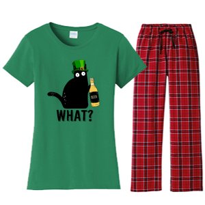 Funny St Patricks Day Black Cat Pattys Day Cat What Drinking Beer Gift Women's Flannel Pajama Set