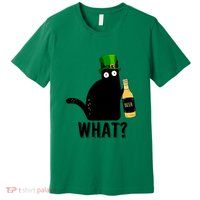 Funny St Patricks Day Black Cat Pattys Day Cat What Drinking Beer Gift Premium T-Shirt
