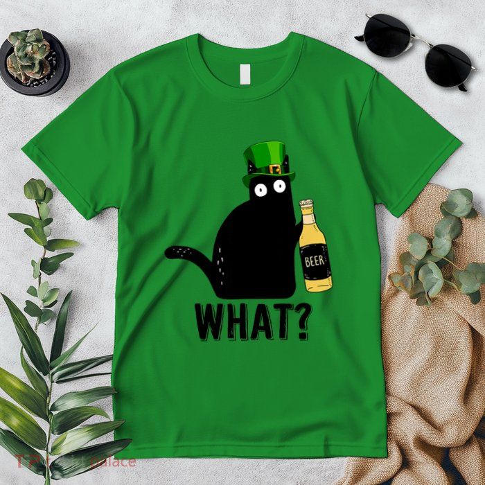 Funny St Patricks Day Black Cat Pattys Day Cat What Drinking Beer Gift Premium T-Shirt