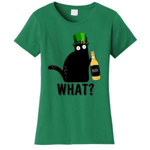 Funny St Patricks Day Black Cat Pattys Day Cat What Drinking Beer Gift Women's T-Shirt