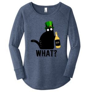 Funny St Patricks Day Black Cat Pattys Day Cat What Drinking Beer Gift Women's Perfect Tri Tunic Long Sleeve Shirt