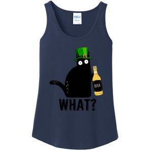 Funny St Patricks Day Black Cat Pattys Day Cat What Drinking Beer Gift Ladies Essential Tank