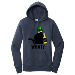 Funny St Patricks Day Black Cat Pattys Day Cat What Drinking Beer Gift Women's Pullover Hoodie