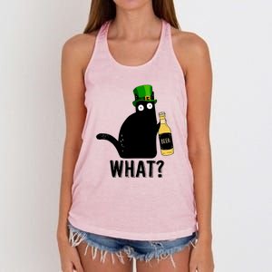 Funny St Patricks Day Black Cat Pattys Day Cat What Drinking Beer Gift Women's Knotted Racerback Tank